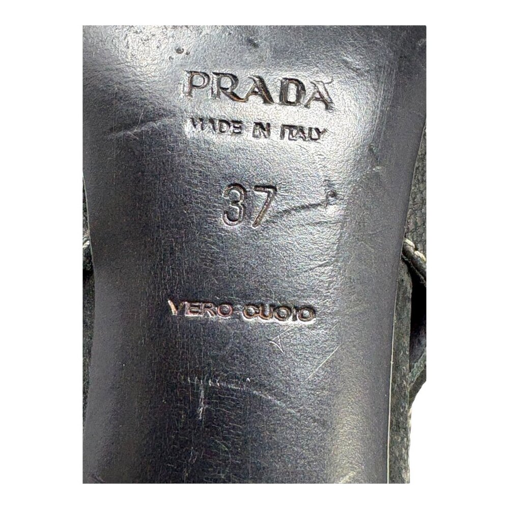 Prada Black Textured Leather Braided‎ Horse Bit Slingback Kitten Heels - Picture 4 of 11